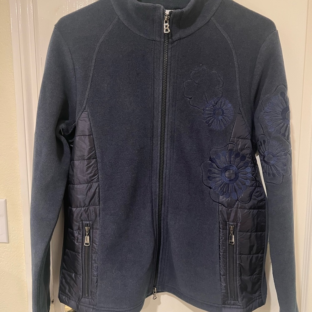 Bogner Women’s Sz Large Navy Blue Floral Embroidered Fleece Jacket